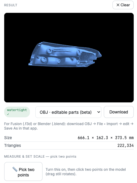 Caliber — 3D preview & export panel